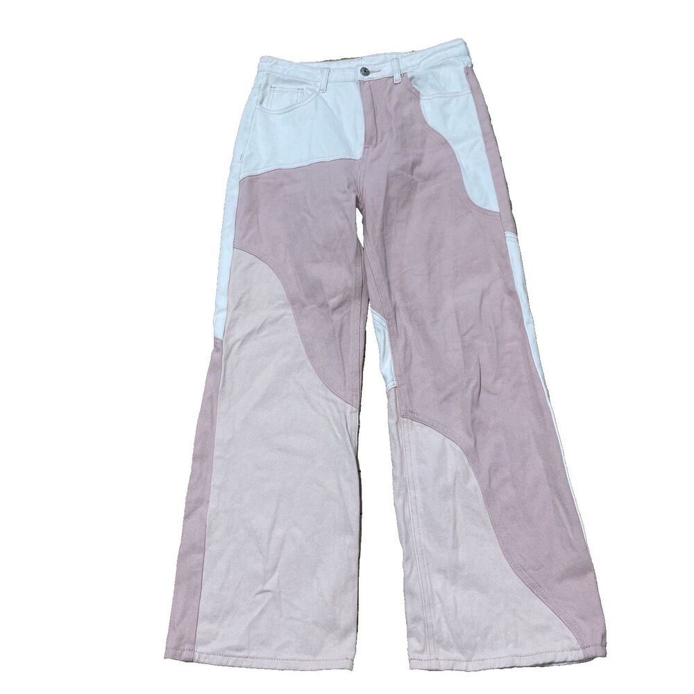 Cider Hippie Pink Jeans Women S White Patch Denim Wavy Boho Festival Indie 28x27